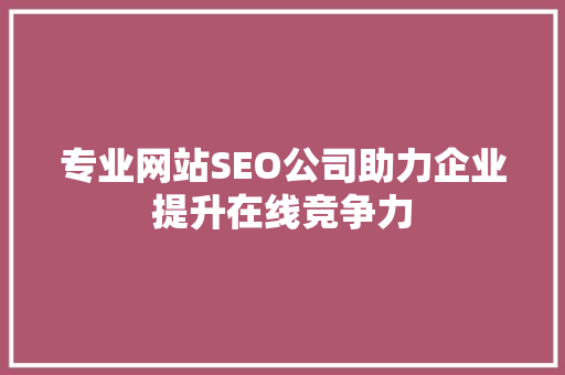 专业网站SEO公司助力企业提升在线竞争力