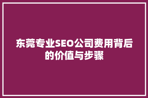 东莞专业SEO公司费用背后的价值与步骤