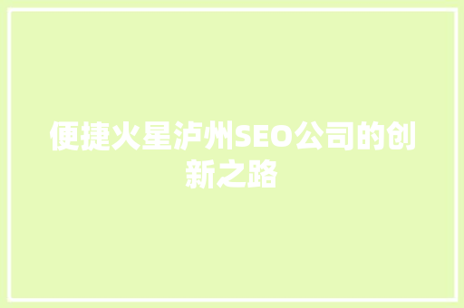 便捷火星泸州SEO公司的创新之路