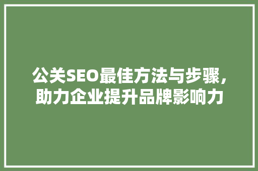公关SEO最佳方法与步骤，助力企业提升品牌影响力