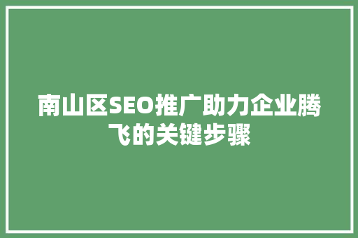 南山区SEO推广助力企业腾飞的关键步骤