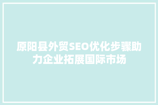 原阳县外贸SEO优化步骤助力企业拓展国际市场