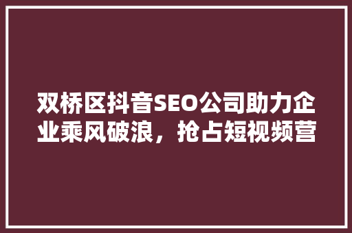 双桥区抖音SEO公司助力企业乘风破浪，抢占短视频营销制高点
