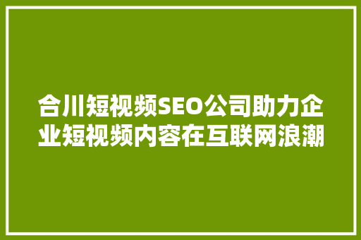 合川短视频SEO公司助力企业短视频内容在互联网浪潮中脱颖而出