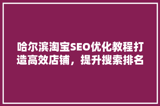 哈尔滨淘宝SEO优化教程打造高效店铺，提升搜索排名