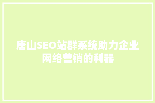 唐山SEO站群系统助力企业网络营销的利器