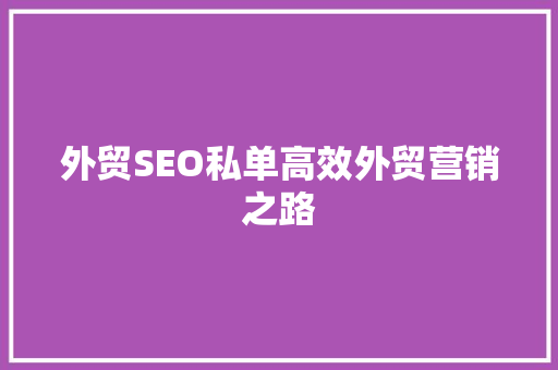 外贸SEO私单高效外贸营销之路