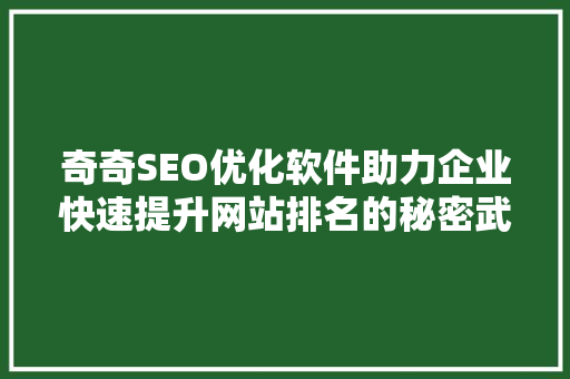 奇奇SEO优化软件助力企业快速提升网站排名的秘密武器