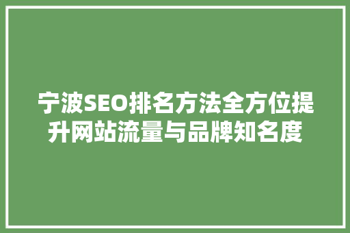 宁波SEO排名方法全方位提升网站流量与品牌知名度