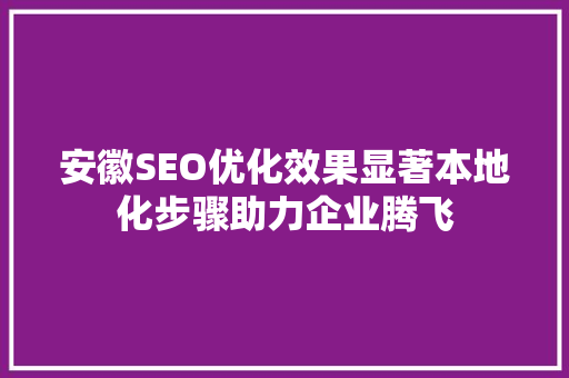 安徽SEO优化效果显著本地化步骤助力企业腾飞