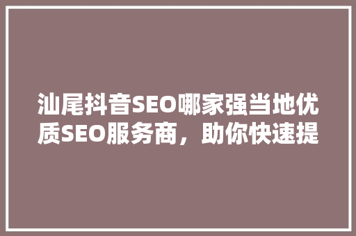 汕尾抖音SEO哪家强当地优质SEO服务商，助你快速提升抖音流量