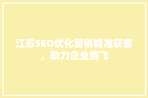 江苏SEO优化营销精准获客，助力企业腾飞