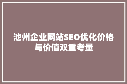 池州企业网站SEO优化价格与价值双重考量
