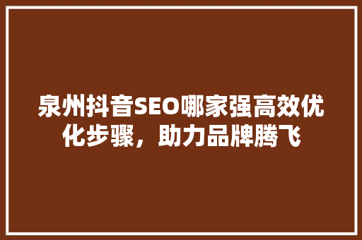 泉州抖音SEO哪家强高效优化步骤，助力品牌腾飞