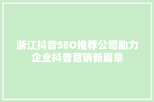 浙江抖音SEO推荐公司助力企业抖音营销新篇章