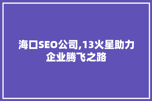 海口SEO公司,13火星助力企业腾飞之路