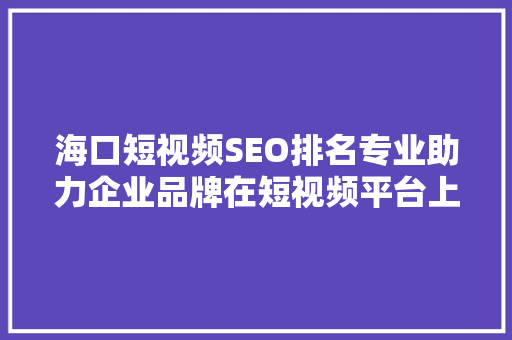 海口短视频SEO排名专业助力企业品牌在短视频平台上脱颖而出