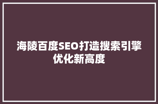 海陵百度SEO打造搜索引擎优化新高度