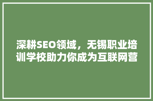 深耕SEO领域，无锡职业培训学校助力你成为互联网营销高手