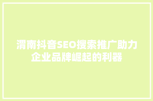 渭南抖音SEO搜索推广助力企业品牌崛起的利器