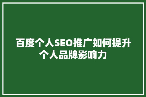 百度个人SEO推广如何提升个人品牌影响力