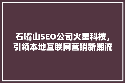 石嘴山SEO公司火星科技，引领本地互联网营销新潮流