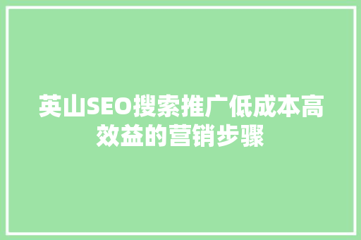 英山SEO搜索推广低成本高效益的营销步骤