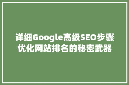 详细Google高级SEO步骤优化网站排名的秘密武器