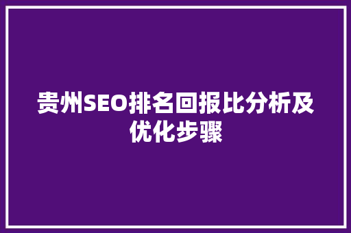 贵州SEO排名回报比分析及优化步骤