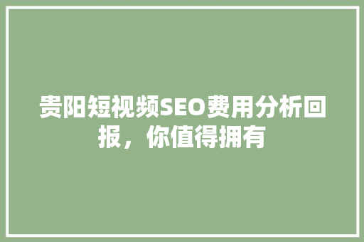 贵阳短视频SEO费用分析回报，你值得拥有