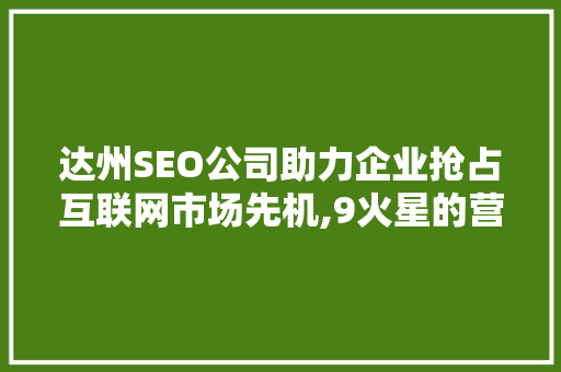 达州SEO公司助力企业抢占互联网市场先机,9火星的营销方法