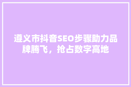 遵义市抖音SEO步骤助力品牌腾飞，抢占数字高地
