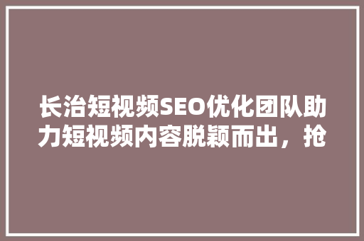 长治短视频SEO优化团队助力短视频内容脱颖而出，抢占流量高地