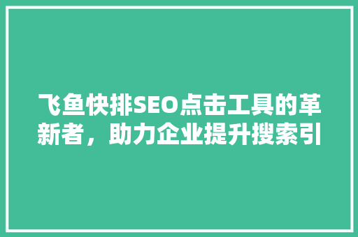 飞鱼快排SEO点击工具的革新者，助力企业提升搜索引擎排名