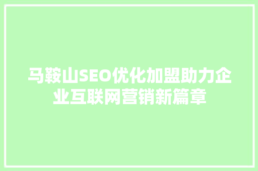 马鞍山SEO优化加盟助力企业互联网营销新篇章