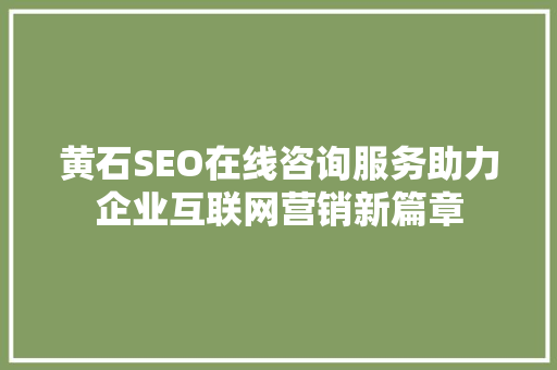 黄石SEO在线咨询服务助力企业互联网营销新篇章  第1张