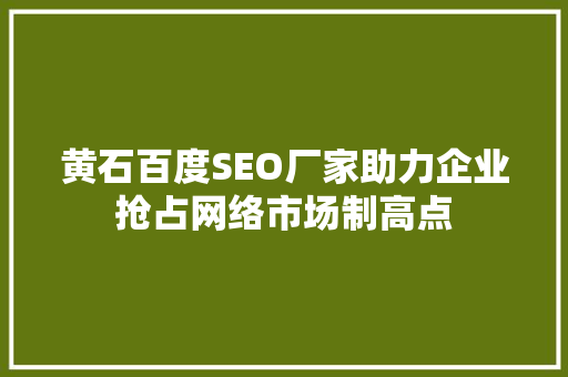 黄石百度SEO厂家助力企业抢占网络市场制高点