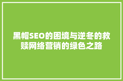 黑帽SEO的困境与逆冬的救赎网络营销的绿色之路