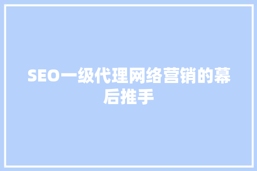 SEO一级代理网络营销的幕后推手  第1张