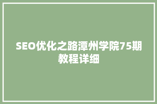 SEO优化之路潭州学院75期教程详细