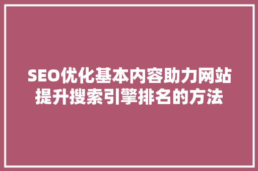 SEO优化基本内容助力网站提升搜索引擎排名的方法