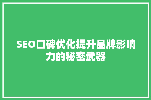 SEO口碑优化提升品牌影响力的秘密武器