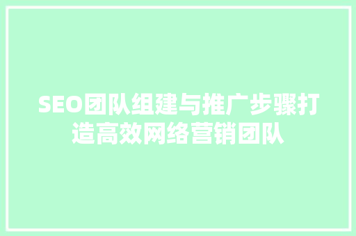 SEO团队组建与推广步骤打造高效网络营销团队