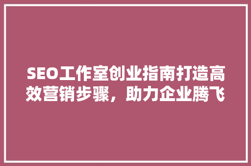 SEO工作室创业指南打造高效营销步骤，助力企业腾飞