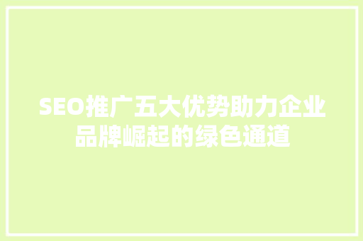SEO推广五大优势助力企业品牌崛起的绿色通道
