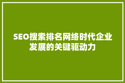 SEO搜索排名网络时代企业发展的关键驱动力