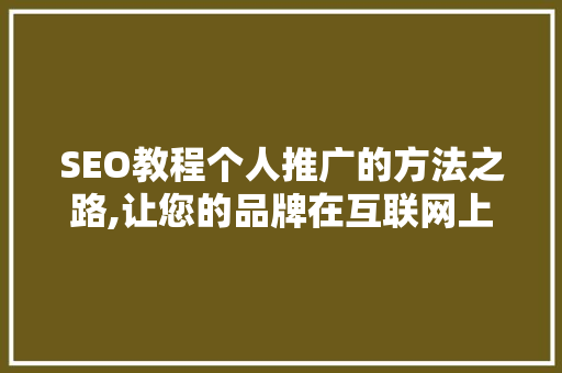 SEO教程个人推广的方法之路,让您的品牌在互联网上绽放光彩