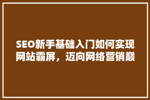 SEO新手基础入门如何实现网站霸屏，迈向网络营销巅峰