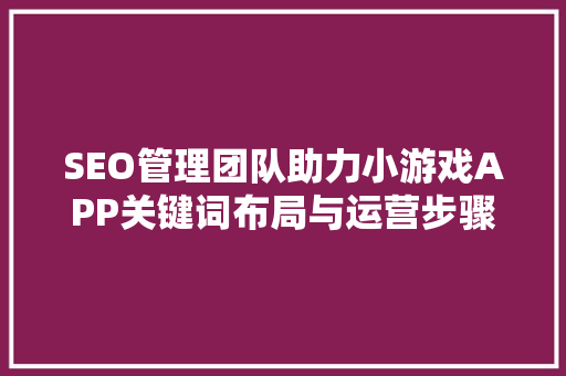 SEO管理团队助力小游戏APP关键词布局与运营步骤
