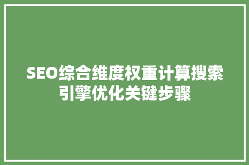 SEO综合维度权重计算搜索引擎优化关键步骤